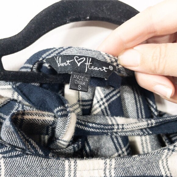 Velvet Heart blue and white gingham plaid shift dress with bell sleeves SZ S - Picture 7 of 10